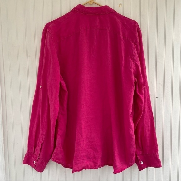 Chaps Classics Women's Dark Hot Pink 100% Linen Button Down Shirt Size XL - Picture 2 of 9
